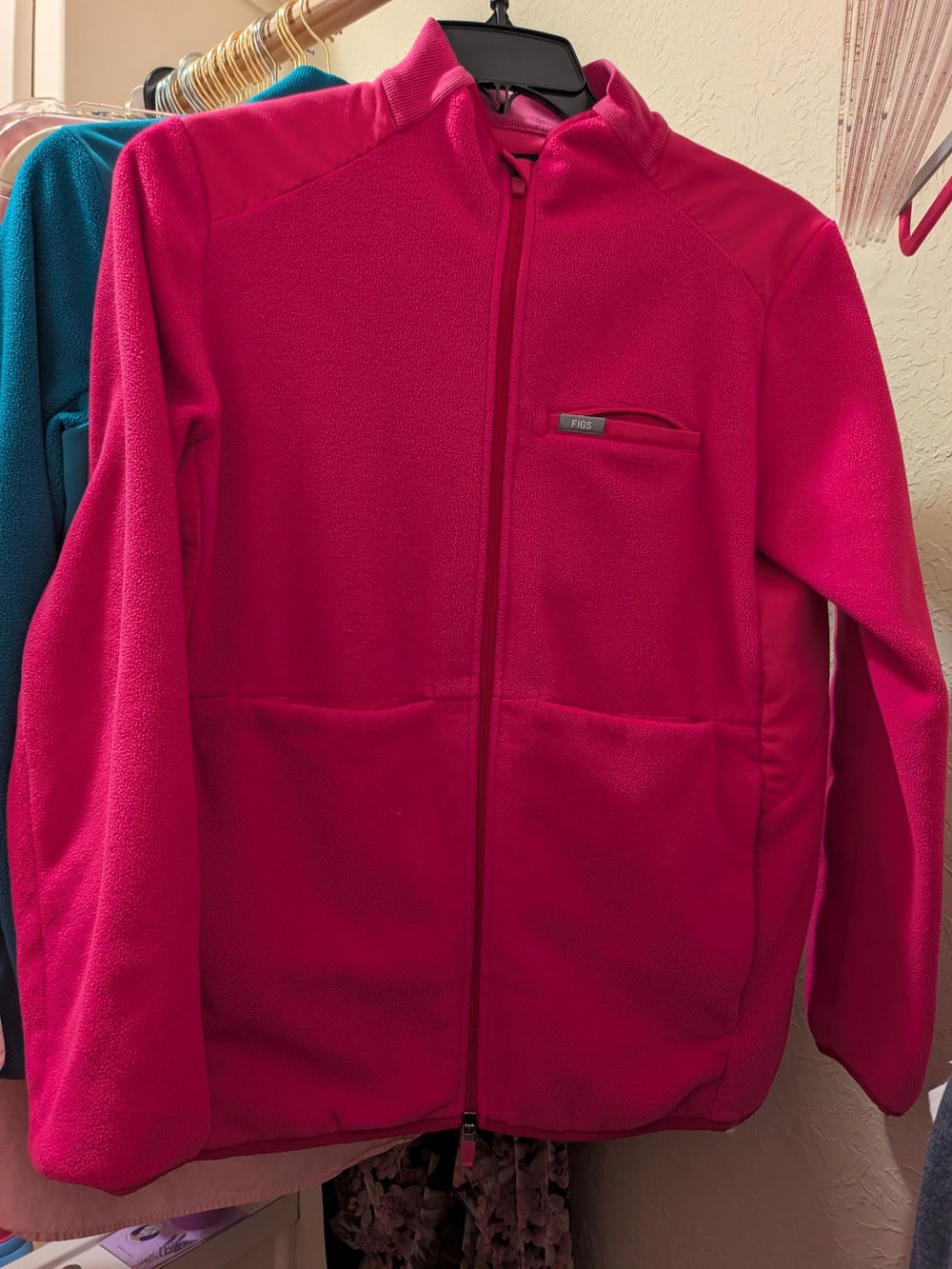 FIGS Hot Pink Fleece Zip Jacket, XL